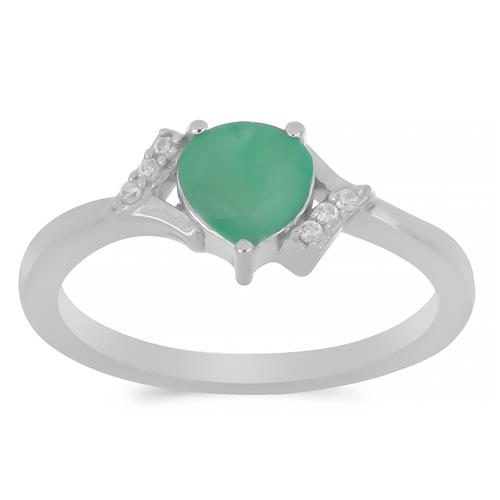 BUY NATURAL EMERALD WITH WHITE ZIRCON GEMSTONE CLASSIC RING IN 925 SILVER